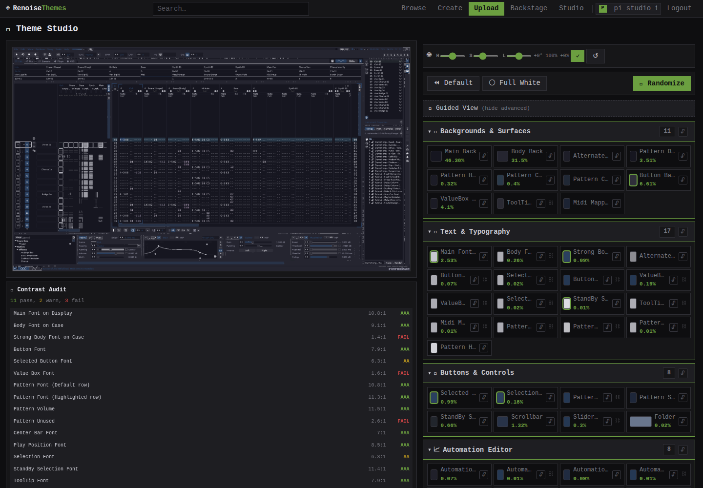 Studio advanced editor with full color pickers
