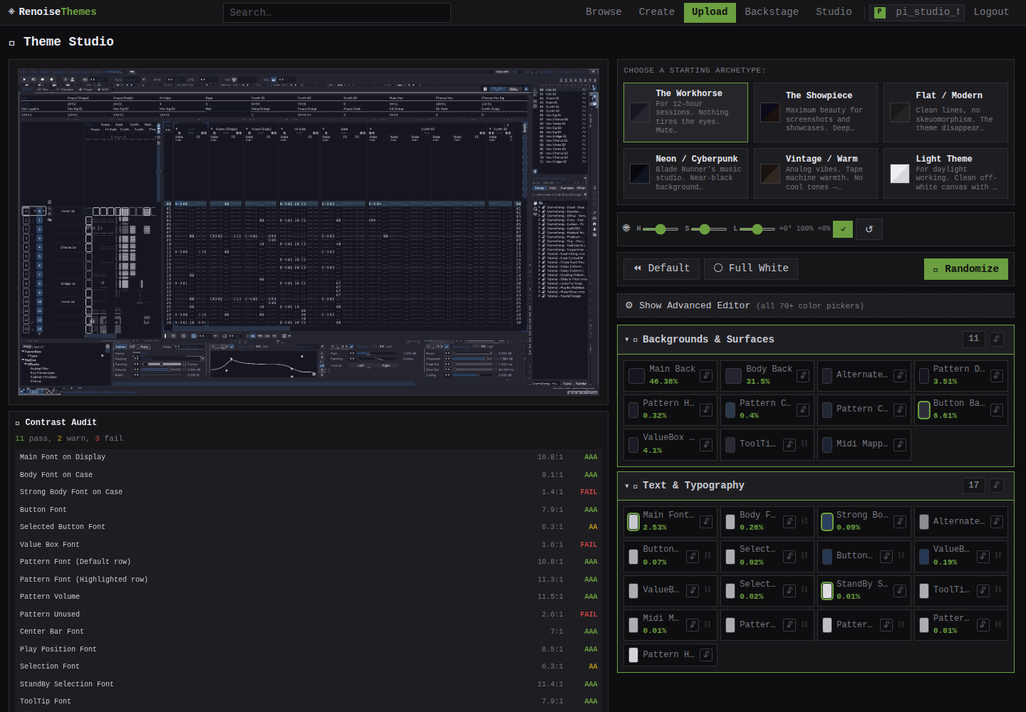 Theme Studio interface